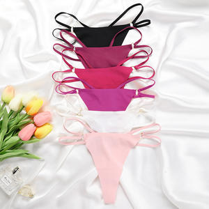 Custom Logo Sexy Women's T-<b>String</b> Lingerie Double Straps No Show Seamless Semi-Sheer 100% Polyester Nonwoven - Product Image 4