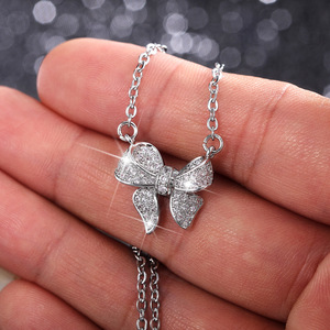 Collana girocollo con ciondolo a fiocco e nappa per donna, gioielli alla moda scintillanti, regalo per l'uso quotidiano - Product Image 2