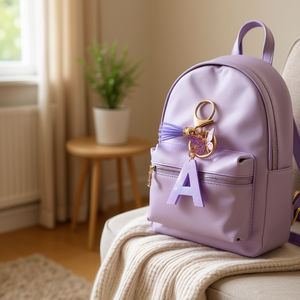 Porte-clés mousqueton en métal Hr Fashion, papillon à franges violettes, initiale A, en alliage de zinc, pour sac à main, sac à dos, sac à bandoulière - Product Image 3