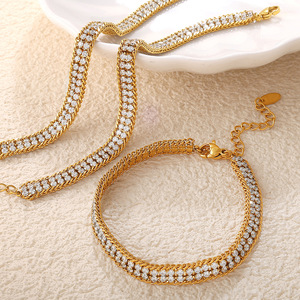 Bracelet double couche en zircon blanc, style européen et américain, plaqué or 18 carats, en acier inoxydable, bijoux de fête - Product Image 1