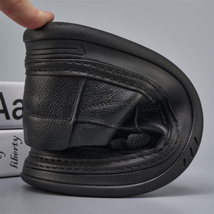 Mocassins en cuir véritable pour hommes, bout rond, à enfiler, confortables, semelle extérieure en cuir de vache, semelle en caoutchouc, couleur unie - Product Image 3