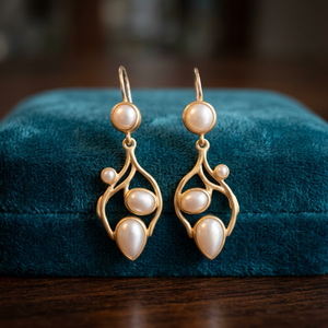Pendientes de Perlas con Baño de Oro de 18k, Diseño de Rama Vintage para Mujer, Joyería para Bodas y Fiestas - Product Image 3