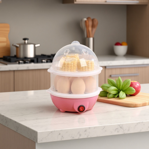 Cuiseur à œufs électrique 350W avec arrêt automatique, petit modèle domestique 2 couches pour 7 œufs, plaque en acier inoxydable, anti-cuisson à sec, export transfrontalier - Product Image 1