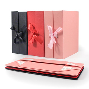 Magnetic Closure Collapsible Gift Box Rigid Cardboard Foldable Box with Ribbon Lid