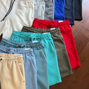 Shorts de sport décontractés pour hommes en molleton technique style drill, 100 % coton, taille élastique avec pression latérale adhésive, motif uni - Product Image 3