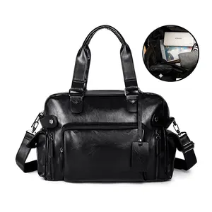 Db041 2021 bolsa de viagem ao ar livre, com design clássico, preto, à prova d' água, duffel, mala de mão, de couro masculina, para noite