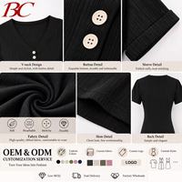 Robe Courte Femme Col V Boutonnée Manches Courtes Côtelée Plissée Ample Décontractée pour l'Été et les Vacances à la Plage