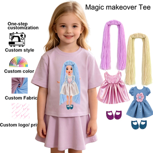 Maglietta Personalizzata Magic Makeover con Bambola Fiabesca, T-shirt per Bambini con Bambola Rimovibile in Velcro, Accessori Rimovibili, Magliette per Bambine - Product Image 1