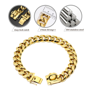 Cadena de oro Heavy Duty Acero inoxidable Pitbull Collares para perros <span class=keywords><strong>Collar</strong></span> de cadena de oro para perro cubano - Product Image 2