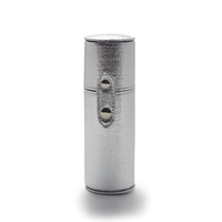 Boîte à maquillage cylindrique en PU argenté métallisé avec bouton-pression, mini étui de rangement cosmétique portable, organiseur de rouge à lèvres et de bijoux, logo personnalisé