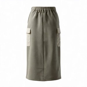 Women's Cargo Midi <b>Skirt</b> <b>Elastic</b> <b>Waist</b> Solid Color Polyester Cotton Pocket Design All Seasons Wear - Product Image 1