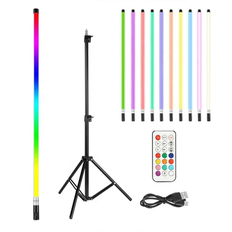 New design TL-100PRO 1m 36W High brightness rechargeable Battery T8 RGBW led tube light color work video light stand