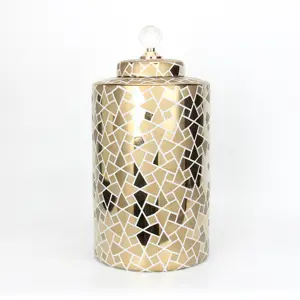J057 decorazione domestica moderna vaso in ceramica oro con coperchio diamantato lucido vaso d'oro coperchi decor per la casa