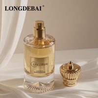 Flacon vaporisateur de parfum transparent en verre de luxe, personnalisé, avec étiquettes métalliques, vide, rond, 30ml, 50ml, 100ml, avec boîte