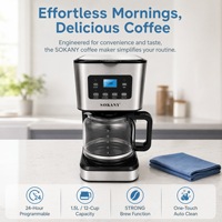 Cafetera Eléctrica Automática Estilo Americano con Temporizador Programable de 24 Horas, Limpieza con un Toque, Preparación Fuerte, Estándar Europeo, para el Hogar