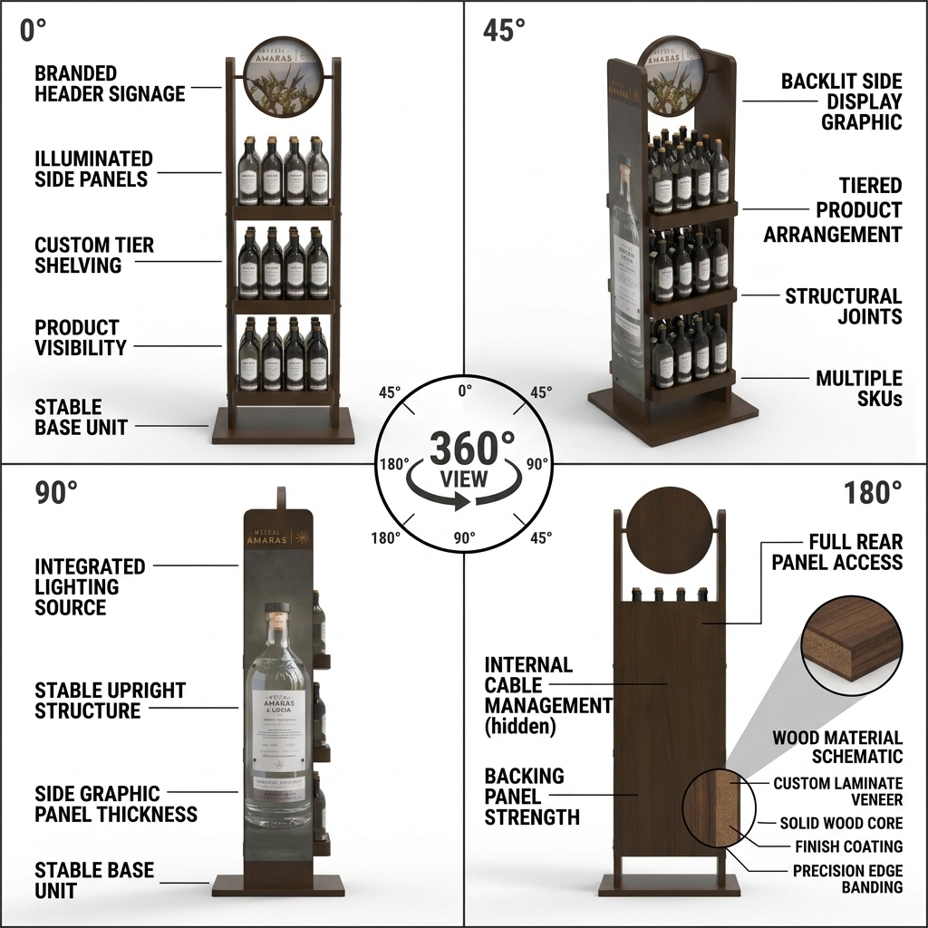 Wholesale Luxury Wooden Wine Display Rack Floor Standing Spirits Merchandiser Craft Distillery Liquor Shelf Cocktail Bar Fixture — view 3