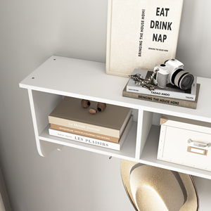 White Entryway <b>Wall</b> Mounted Coat Rack With 4 <b>Hooks</b> Wooden Storage Shelf For Living Room - Product Image 4