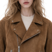Blouson Moto en Daim pour Femme 2025 Nouvelle Collection Courte Streetwear Uni Fermeture Éclair Décontracté Hiver OEM ODM Vente en Gros