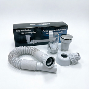 Kit de desagüe emergente para lavabo <span class=keywords><strong>con</strong></span> tapa de acero inoxidable, manguera flexible, sifón transparente antiolores y set de desagüe para fregadero de baño - Product Image 4