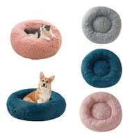Coussin en peluche de luxe pour animaux de compagnie, lit rond et doux pour chat et chien avec motif d'impression unique, accessoire de meuble.