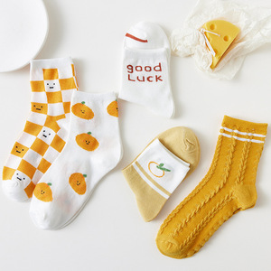 5 Pairs of a Pack of Women's Middle Tube Autumn Cartoon Fruit <strong>Orange</strong> <strong>Socks</strong> Girl <strong>Sock</strong> College Wind <strong>Socks</strong> Wholesale - Product Image 4