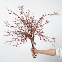 Branche de fleur artificielle parfumée aux fruits, à tige unique et longue, pour arrangement floral, rouge, en PVC, style fleur séchée artistique