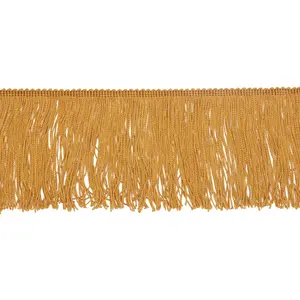 Customized polyester 10cm gold crochet long fringe trim