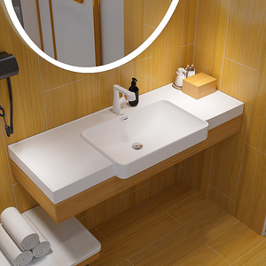 Lavabo Rectangular Moderno y Minimalista de Color Blanco con Lavabo de Piedra Artificial de Borde Ultrafino Ecológico para Baños de Hotel - Product Image 4