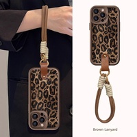 Coque de téléphone portable antichoc en silicone mat style peau de mouton souple, compatible avec cordon, adhésion renforcée, motif léopard 16/15