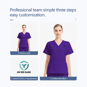 Divisa Medica Ospedaliera <span class=keywords><strong>Viola</strong></span> con Doppie Tasche, Taglia USA, in Poliestere Rayon Spandex, per Infermieri e Dottori, Set Completo - Product Image 5