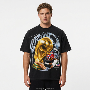 Men's <b>Black</b> Short Sleeve T-Shirt Trophy Football Player Print Regular Fit <b>Turtleneck</b> Formal 100% Cotton Breathable Eco-Friendly - Product Image 6