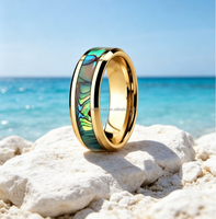 Bague en tungstène 8MM avec incrustation de coquille d'ormeau dorée pour homme, cadeau de festival, fiançailles, mariage, amoureux, ami