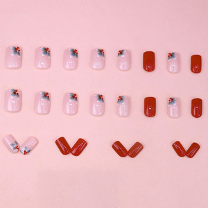 Uñas Postizas Reutilizables con Diseño Floral Fresco, Sencillo y Dulce en Tonos Rosa y Rojo para Navidad, Fiestas y Uso Diario, Venta al Por Mayor - Product Image 4