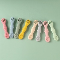 Voedselveilige siliconen kinderbestek 3-delig servies lepelset kindertraining leer eten lepel fruit puree lepel