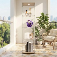 Vitrine à vin moderne à porte simple verrouillable, quatre niveaux en verre trempé, éclairage LED, panneaux blancs et noirs, décoration intérieure haut de gamme
