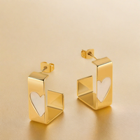 Boucles d'oreilles créoles carrées géométriques en acier inoxydable plaqué or 18 carats avec pierre coquillage, bijoux de mode pour fêtes, mariages et usage quotidien