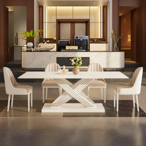 Tavolo da Pranzo di Lusso Moderno, Piano in Pietra Sinterizzata Bianco Puro con Base Intrecciata Unica per Arredamento di Ville di Alta Gamma. - Product Image 5