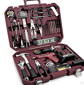 Kit de Herramientas Multifuncional para el Hogar, Taladro Inalámbrico de 21V con Pistola de Pegamento Caliente, Nivel de Burbuja, Caja de Herramientas Portátil para Reparaciones - Product Image 2