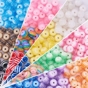 Resin Striped <b>Beads</b> 6-12mm Round Loose <b>Beads</b> For DIY Jewelry Making Accessories Multicolor Assortment - Product Image 1