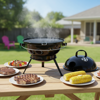 Barbecue portable au charbon de bois avec couvercle de couleur personnalisée, gril en acier noir pour le camping en plein air et les fêtes dans la cour