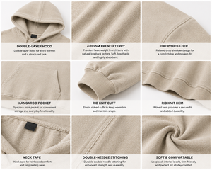 เสื้อฮู้ดดี้ 450 GSM ผ้าฝ้าย 100% เฟรนช์เทอร์รี่ หนานุ่ม ทรงโอเวอร์ไซส์ ผลิตตามสั่ง - Product Image 4