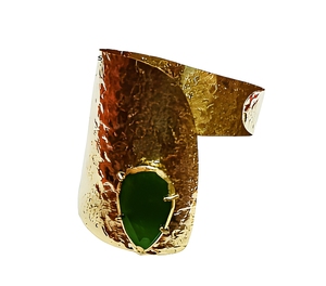 Brazalete de Alta Calidad Hecho a Mano con Metal de Latón Chapado en Oro y Piedra de Ágata Verde, Clásico y Elegante para Regalo de Boda o Fiesta - Product Image 1