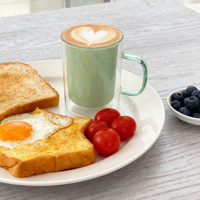 Mug en verre borosilicate à double paroi Sunyo 350 ml, résistant à la chaleur, couleur personnalisable, compatible lave-vaisselle et micro-ondes, fait main