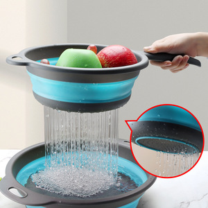 Foldable Colander With Handle Blue Plastic Fruit Vegetable <b>Drainer</b> Collapsible Strainer Kitchen <b>Sink</b> Basket - Product Image 3