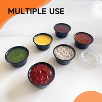 Ramequins en plastique noir jetables en gros, 0,5 oz, 0,75 oz, 1 oz, 2 oz, 3,25 oz, 4 oz, 5,5 oz, mini-bols à trempette en PP avec couvercles