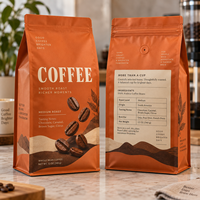 Sacs à café à fond plat imprimés sur mesure avec valve, fermeture éclair refermable, barrière élevée, en aluminium alimentaire, sachets d'emballage de qualité alimentaire