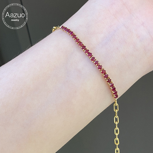 Aazuo 18K Solid Yellow Gold Natural <b>Ruby</b> Round Cut Classic Tennis <b>Bracelets</b> Gift Women's Birthday Party Everyday Wear Jewelry - Product Image 1