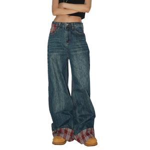 ชุดเดนิมวินเทจใหม่ แบบสั่งทำ ลายตารางแดงน้ำเงิน ทรงหลวม ลุคทำเก่า ซักฟอกแล้ว เสื้อแจ็คเก็ตเดนิมและกางเกงยีนส์สำหรับผู้ชาย - Product Image 2