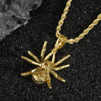 Pendentif Araignée Iced Out en Laiton Plaqué Or 18K, Entièrement Pavé de Zircons, Style Hip Hop Luxe, Collier Unisexe, Bijou Breloque, Vente en Gros