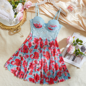 New Design Exotic Underwear Women Set Floral Print Lingerie Set Sexy See-through Lace Long Dress Women Underwear Sets - Product Image 4